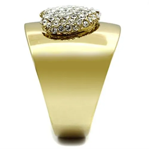 IP Gold(Ion Plating) Brass Ring with Top Grade Crystal in Clear for Women Style GL293