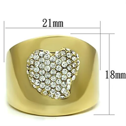 IP Gold(Ion Plating) Brass Ring with Top Grade Crystal in Clear for Women Style GL293