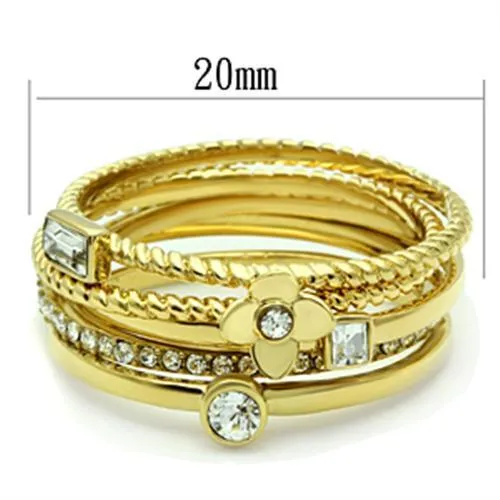 IP Gold(Ion Plating) Brass Ring with Top Grade Crystal in Clear for Women Style GL322