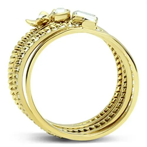 IP Gold(Ion Plating) Brass Ring with Top Grade Crystal in Clear for Women Style GL322