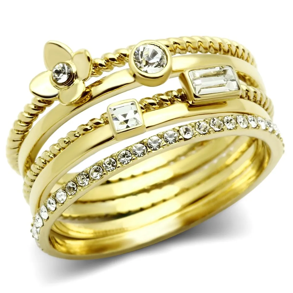 IP Gold(Ion Plating) Brass Ring with Top Grade Crystal in Clear for Women Style GL322