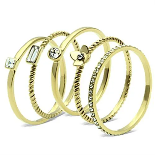 IP Gold(Ion Plating) Brass Ring with Top Grade Crystal in Clear for Women Style GL322