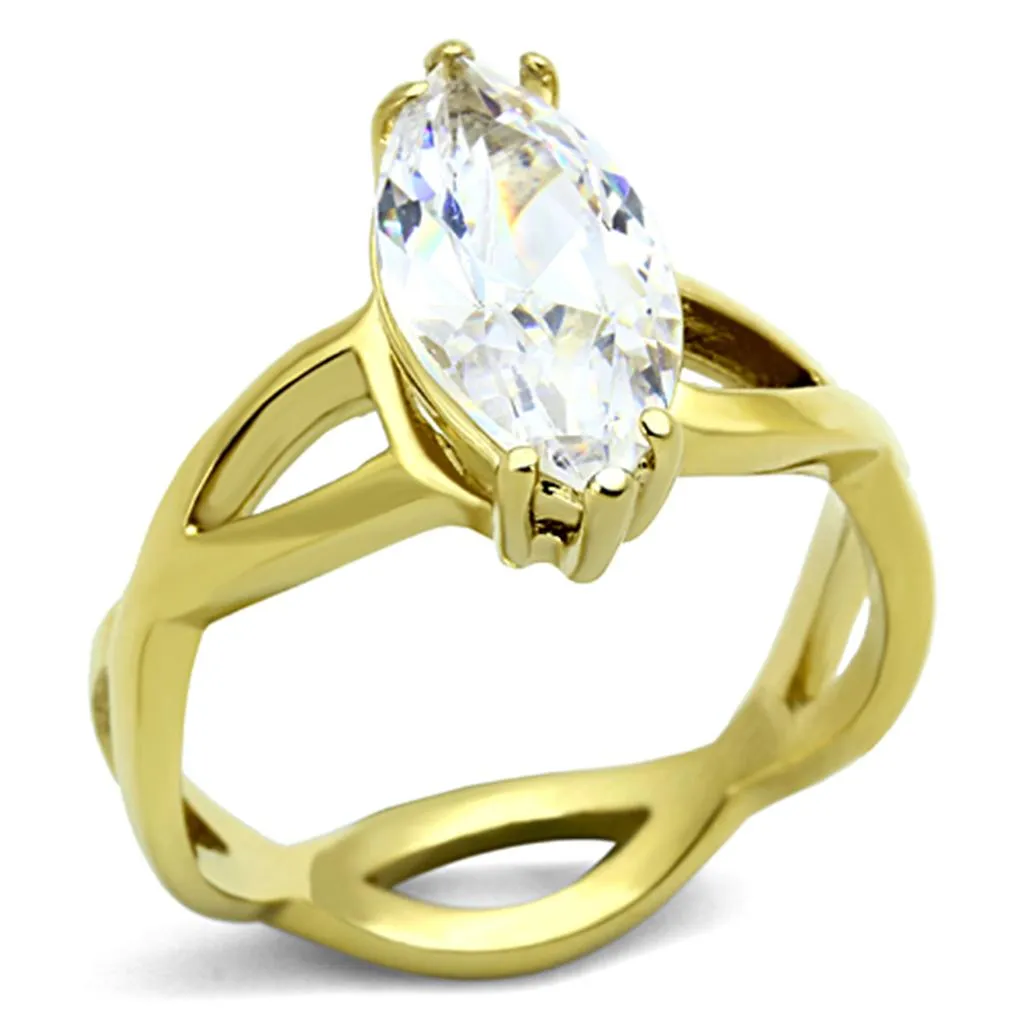 IP Gold(Ion Plating) Stainless Steel Ring with AAA Grade CZ in Clear for Women Style TK1106