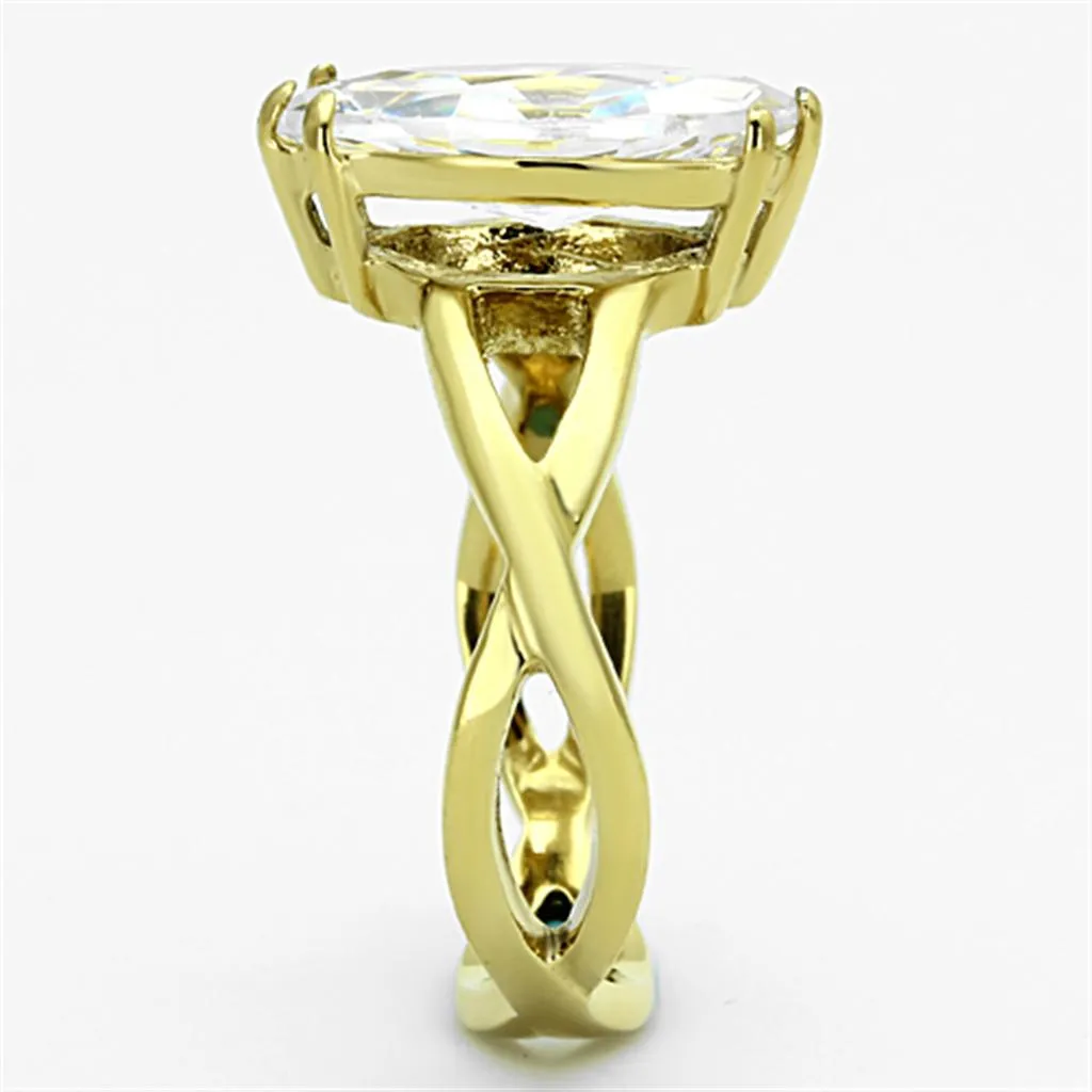 IP Gold(Ion Plating) Stainless Steel Ring with AAA Grade CZ in Clear for Women Style TK1106