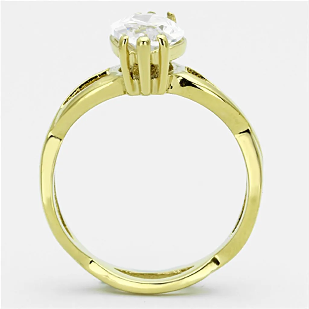 IP Gold(Ion Plating) Stainless Steel Ring with AAA Grade CZ in Clear for Women Style TK1106