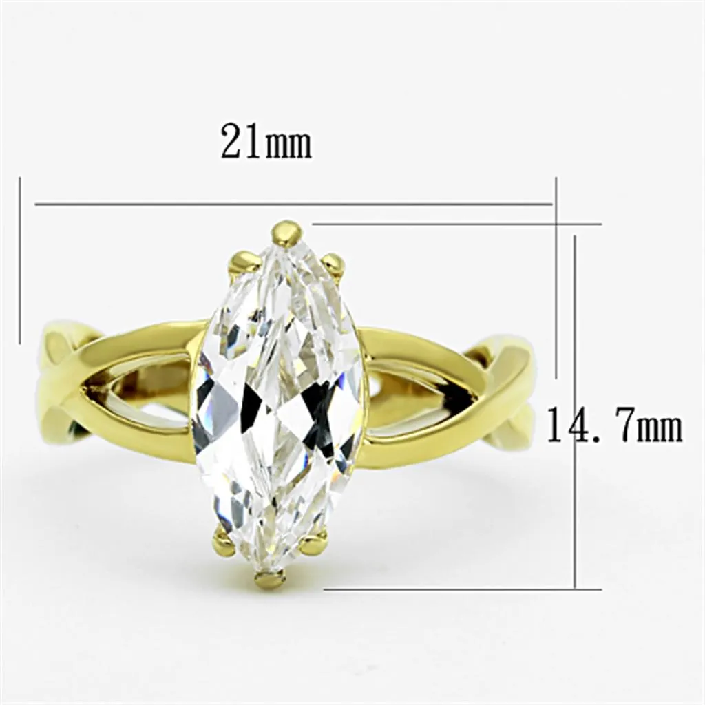 IP Gold(Ion Plating) Stainless Steel Ring with AAA Grade CZ in Clear for Women Style TK1106