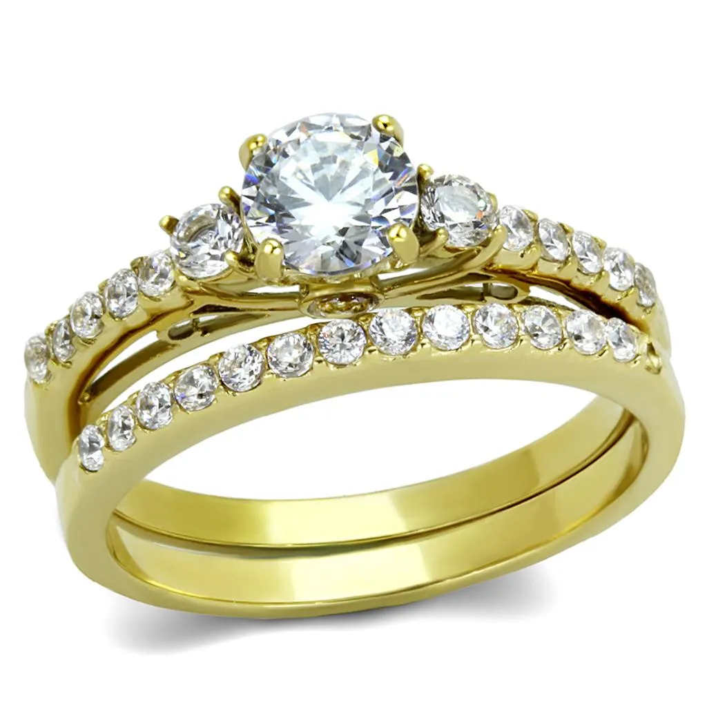 IP Gold(Ion Plating) Stainless Steel Ring with AAA Grade CZ in Clear for Women Style TK2133