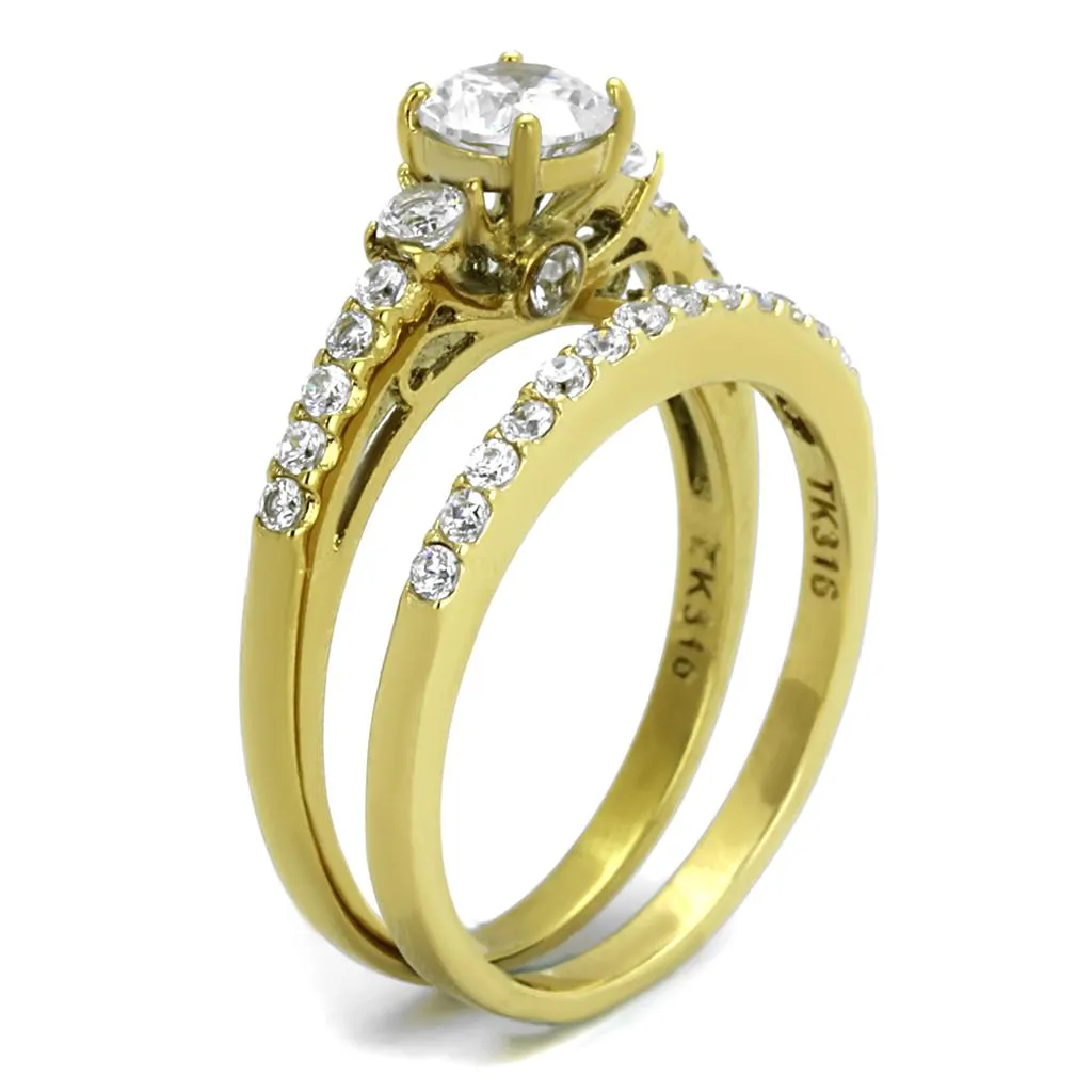 IP Gold(Ion Plating) Stainless Steel Ring with AAA Grade CZ in Clear for Women Style TK2133