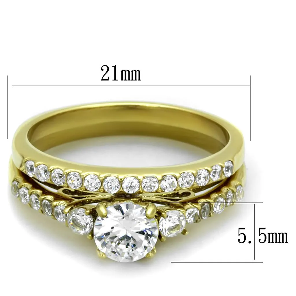 IP Gold(Ion Plating) Stainless Steel Ring with AAA Grade CZ in Clear for Women Style TK2133