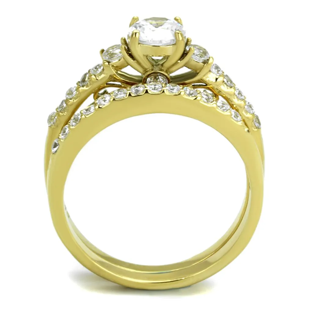 IP Gold(Ion Plating) Stainless Steel Ring with AAA Grade CZ in Clear for Women Style TK2133