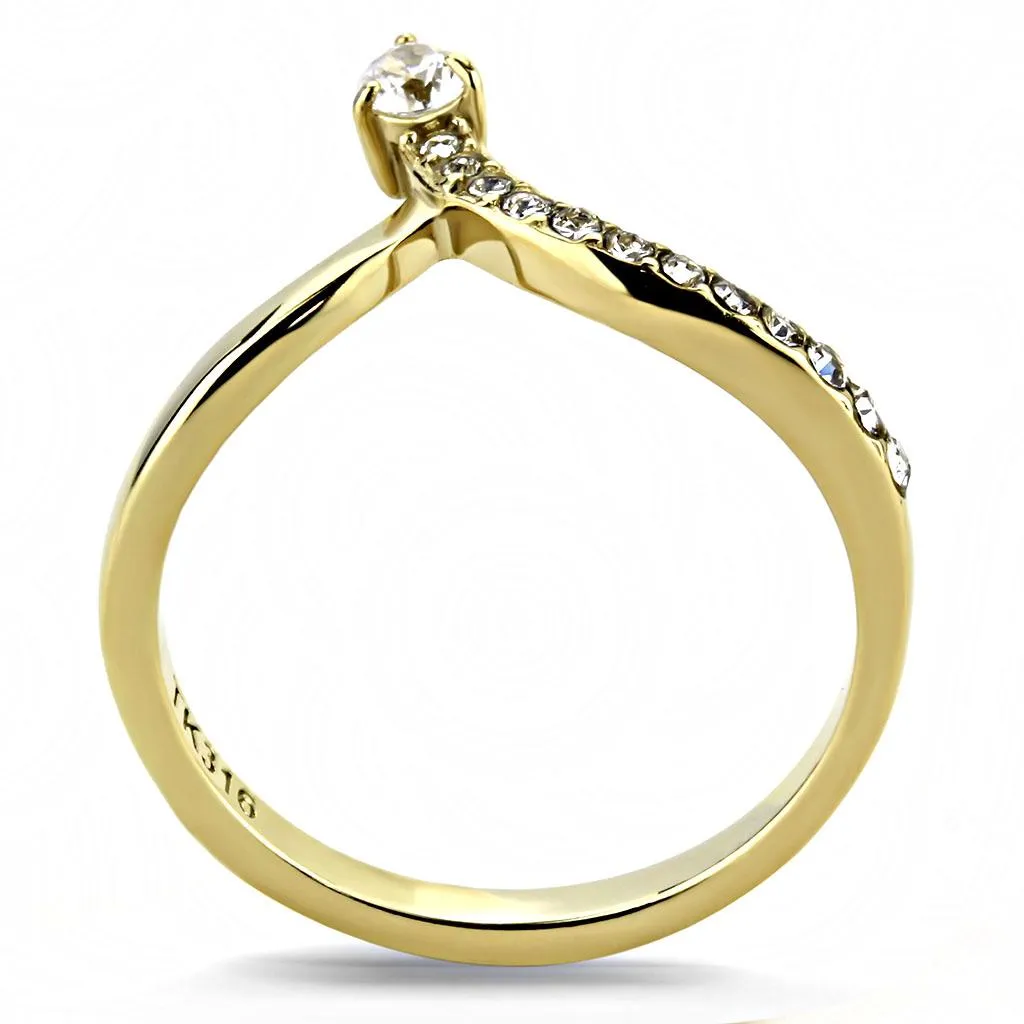 IP Gold(Ion Plating) Stainless Steel Ring with AAA Grade CZ in Clear for Women Style TK3524