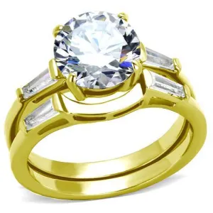 IP Gold(Ion Plating) Stainless Steel Ring with AAA Grade CZ in Clear for Women Style TK44701