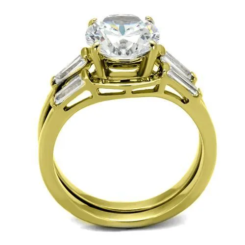 IP Gold(Ion Plating) Stainless Steel Ring with AAA Grade CZ in Clear for Women Style TK44701