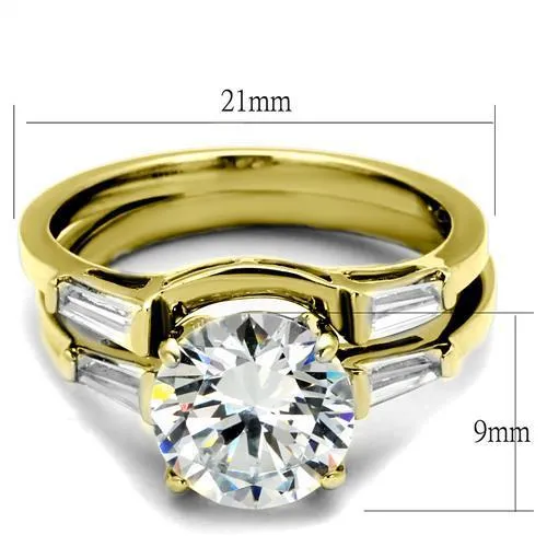 IP Gold(Ion Plating) Stainless Steel Ring with AAA Grade CZ in Clear for Women Style TK44701