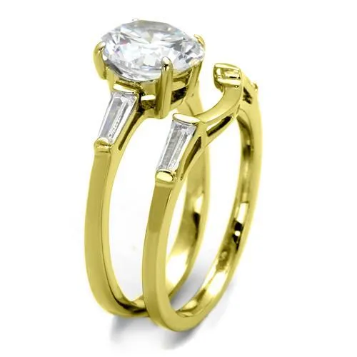 IP Gold(Ion Plating) Stainless Steel Ring with AAA Grade CZ in Clear for Women Style TK44701