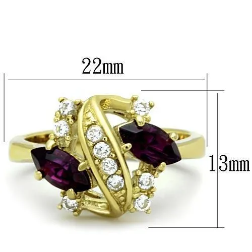 IP Gold(Ion Plating) Stainless Steel Ring with Top Grade Crystal in Amethyst for Women Style TK1567