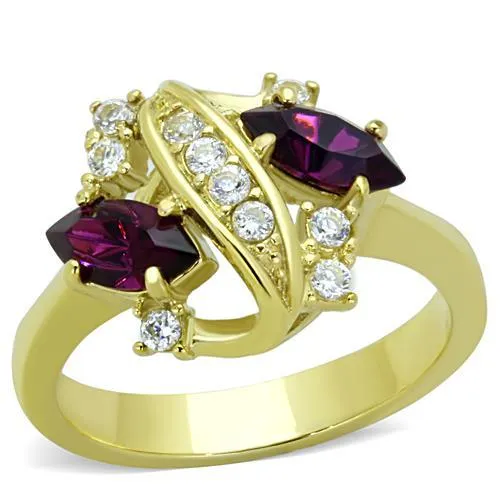 IP Gold(Ion Plating) Stainless Steel Ring with Top Grade Crystal in Amethyst for Women Style TK1567