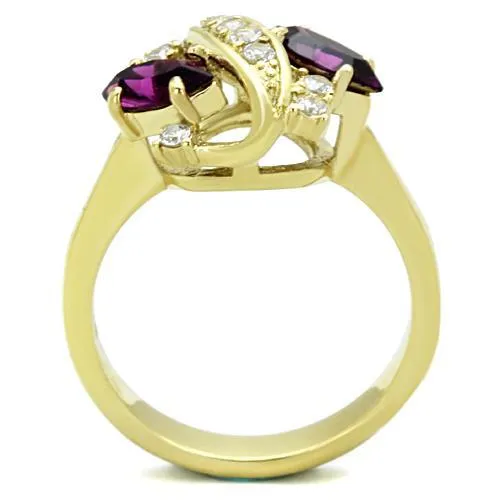 IP Gold(Ion Plating) Stainless Steel Ring with Top Grade Crystal in Amethyst for Women Style TK1567