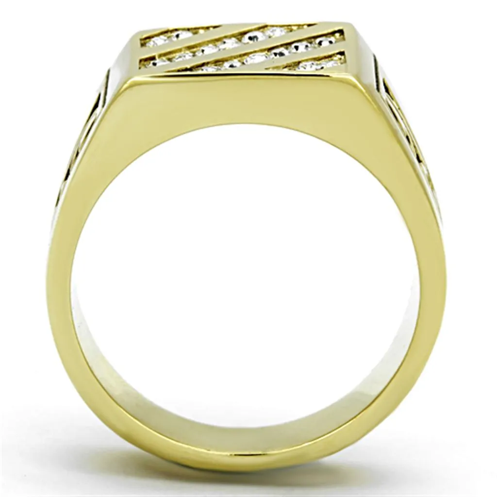 IP Gold(Ion Plating) Stainless Steel Ring with Top Grade Crystal in Clear for Women Style TK1189