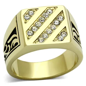 IP Gold(Ion Plating) Stainless Steel Ring with Top Grade Crystal in Clear for Women Style TK1189