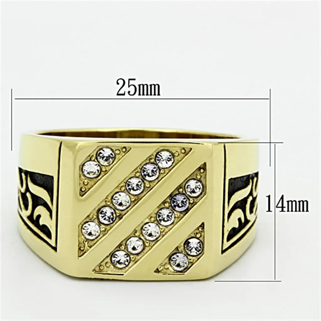 IP Gold(Ion Plating) Stainless Steel Ring with Top Grade Crystal in Clear for Women Style TK1189