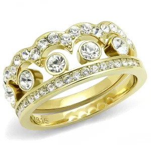 IP Gold(Ion Plating) Stainless Steel Ring with Top Grade Crystal in Clear for Women Style TK3123