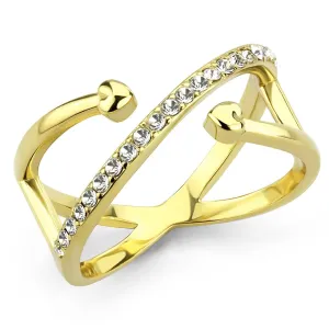 IP Gold(Ion Plating) Stainless Steel Ring with Top Grade Crystal in Clear for Women Style TK3625