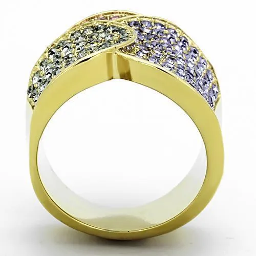 IP Gold(Ion Plating) Stainless Steel Ring with Top Grade Crystal in Multi Color for Women Style TK1420