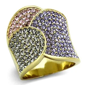 IP Gold(Ion Plating) Stainless Steel Ring with Top Grade Crystal in Multi Color for Women Style TK1420