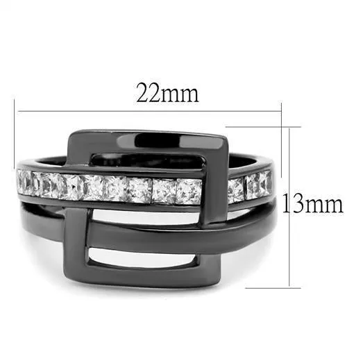 IP Light Black (IP Gun) Stainless Steel Ring with AAA Grade CZ in Clear for Women Style TK2690