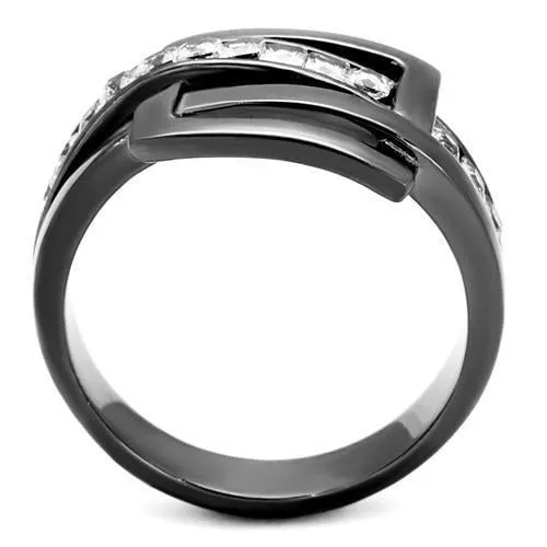 IP Light Black (IP Gun) Stainless Steel Ring with AAA Grade CZ in Clear for Women Style TK2690