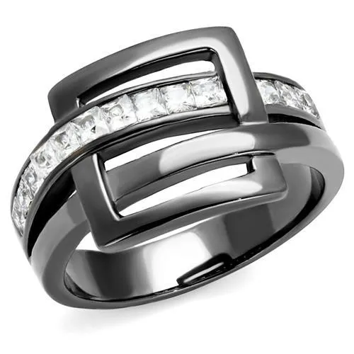 IP Light Black (IP Gun) Stainless Steel Ring with AAA Grade CZ in Clear for Women Style TK2690