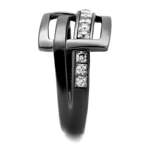 IP Light Black (IP Gun) Stainless Steel Ring with AAA Grade CZ in Clear for Women Style TK2690