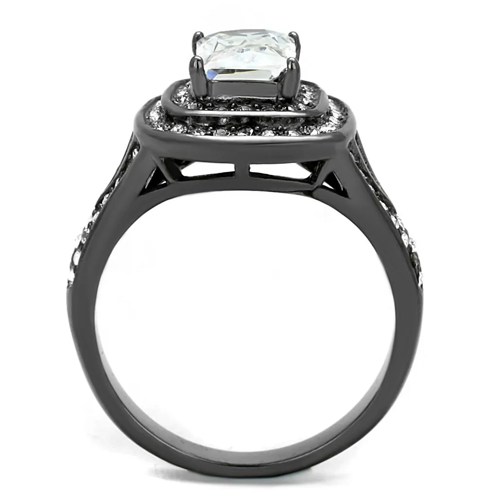 IP Light Black (IP Gun) Stainless Steel Ring with AAA Grade CZ in Clear for Women Style TK2731