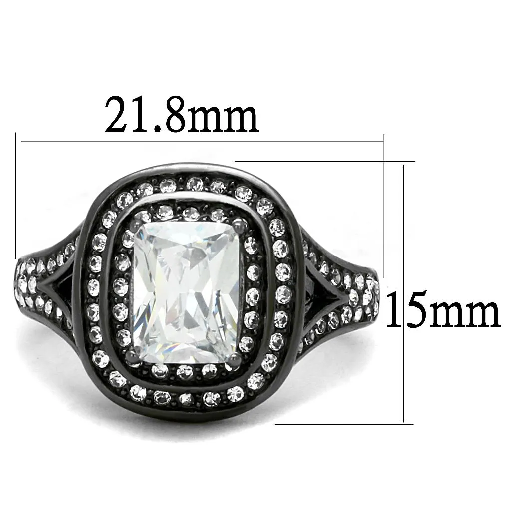 IP Light Black (IP Gun) Stainless Steel Ring with AAA Grade CZ in Clear for Women Style TK2731