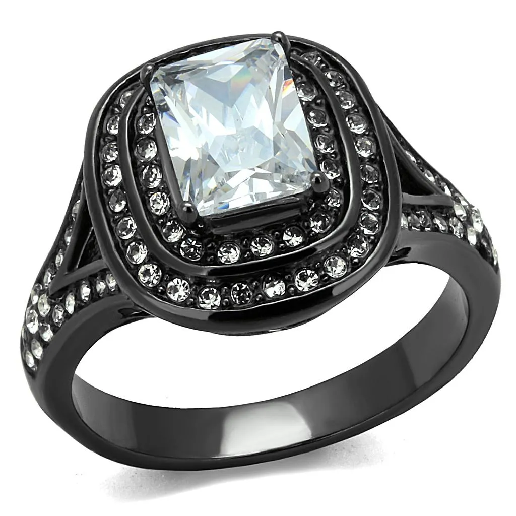 IP Light Black (IP Gun) Stainless Steel Ring with AAA Grade CZ in Clear for Women Style TK2731