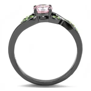 IP Light Black (IP Gun) Stainless Steel Ring with AAA Grade CZ in Rose for Women Style TK3132