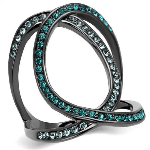 IP Light Black (IP Gun) Stainless Steel Ring with Top Grade Crystal in Multi Color for Women Style TK2557