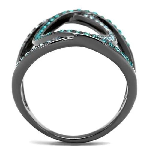 IP Light Black (IP Gun) Stainless Steel Ring with Top Grade Crystal in Multi Color for Women Style TK2557