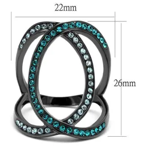 IP Light Black (IP Gun) Stainless Steel Ring with Top Grade Crystal in Multi Color for Women Style TK2557