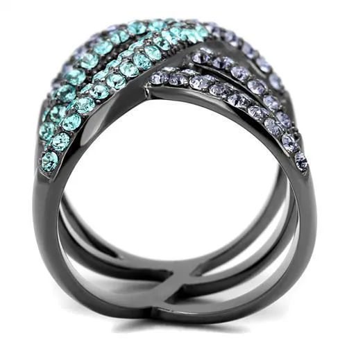 IP Light Black (IP Gun) Stainless Steel Ring with Top Grade Crystal in Multi Color for Women Style TK2766