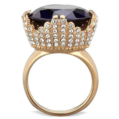 IP Rose Gold(Ion Plating) Stainless Steel Ring with AAA Grade CZ in Amethyst for Women Style TK1786