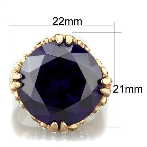 IP Rose Gold(Ion Plating) Stainless Steel Ring with AAA Grade CZ in Amethyst for Women Style TK1786