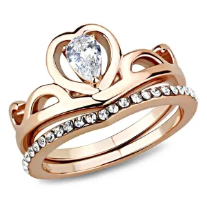 IP Rose Gold(Ion Plating) Stainless Steel Ring with AAA Grade CZ in Clear for Women Style TK3518