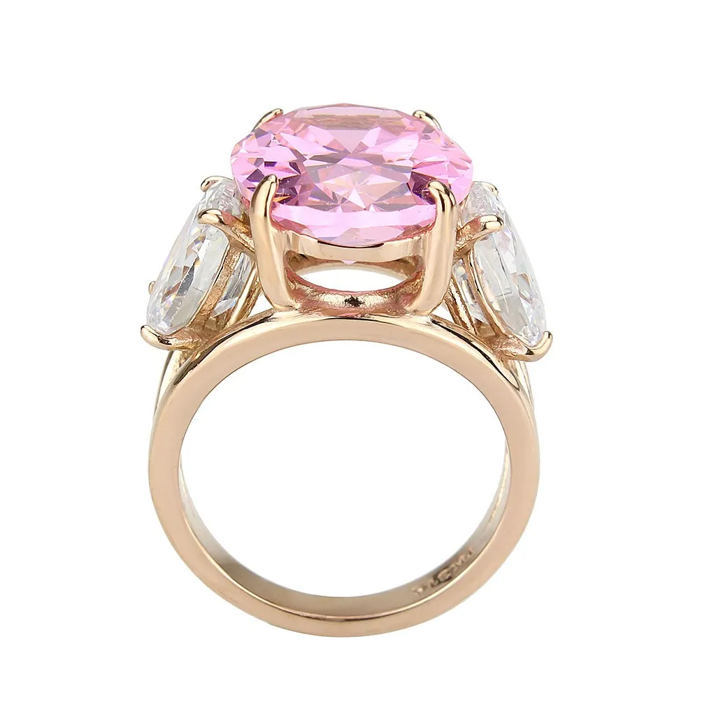 IP Rose Gold(Ion Plating) Stainless Steel Ring with AAA Grade CZ in Rose for Women Style TK3789