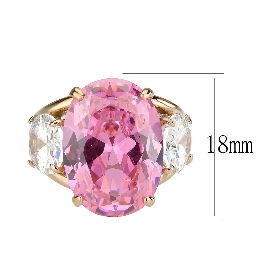 IP Rose Gold(Ion Plating) Stainless Steel Ring with AAA Grade CZ in Rose for Women Style TK3789