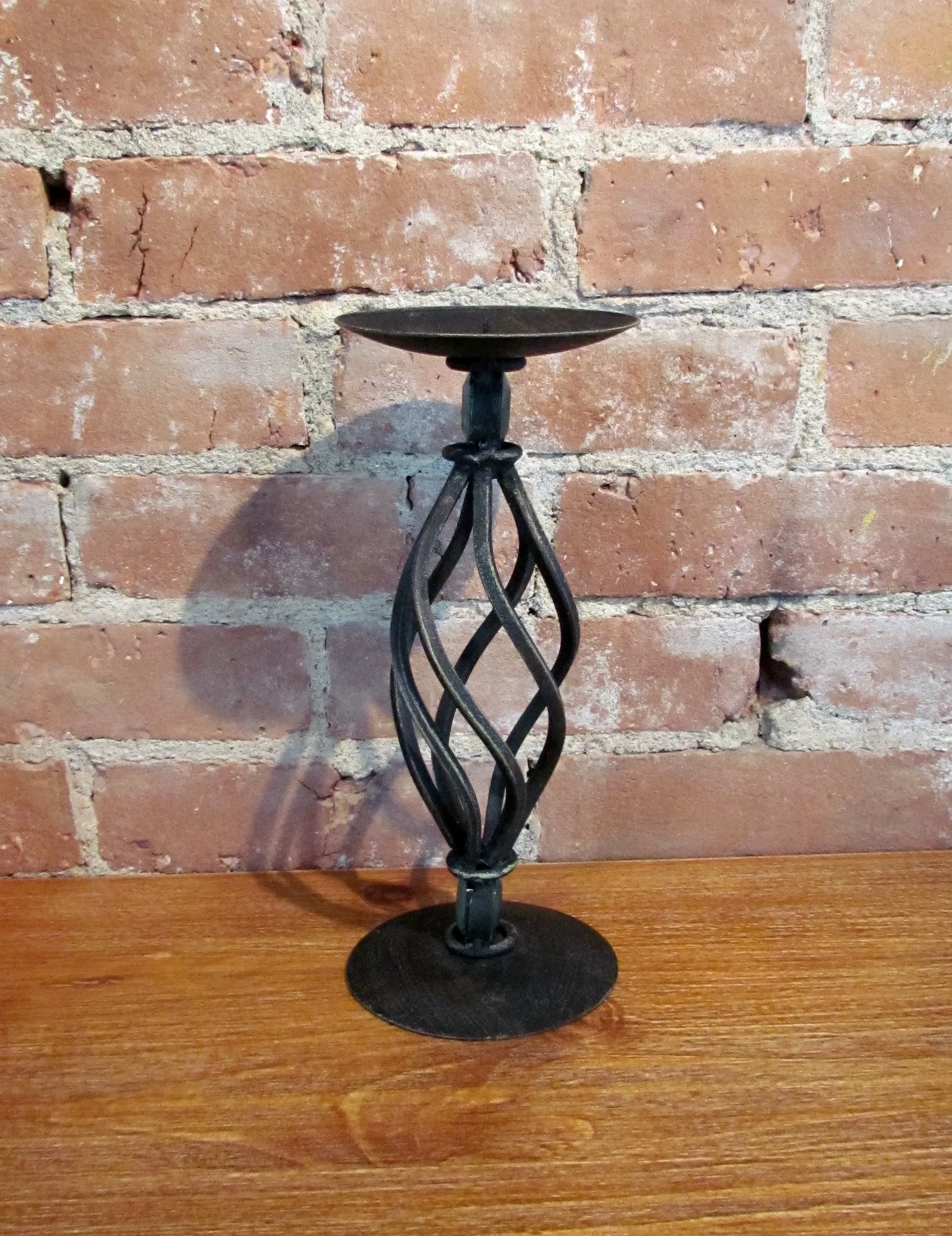 Iron Green Glass Pillar Candleholder