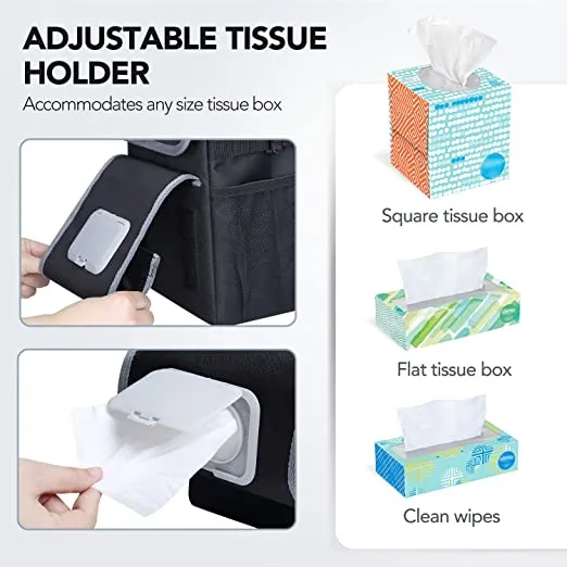 ITEM# 0054   All-in-One Cute Car Trash Can with 2 Removable Leakproof Interior Liners, Adjustable Tissue Holder & Straps