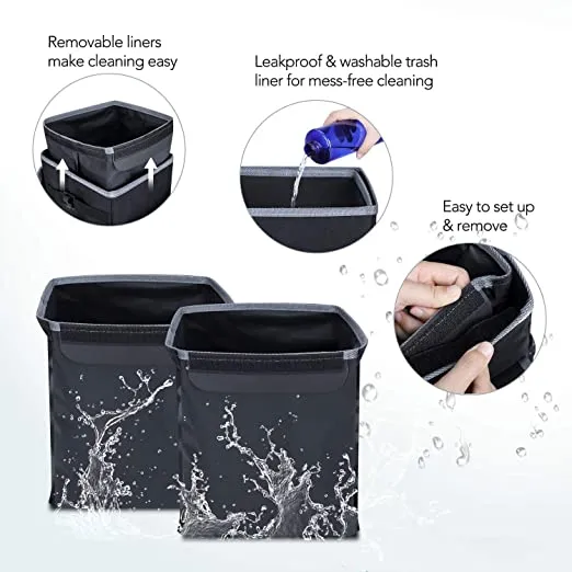 ITEM# 0054   All-in-One Cute Car Trash Can with 2 Removable Leakproof Interior Liners, Adjustable Tissue Holder & Straps