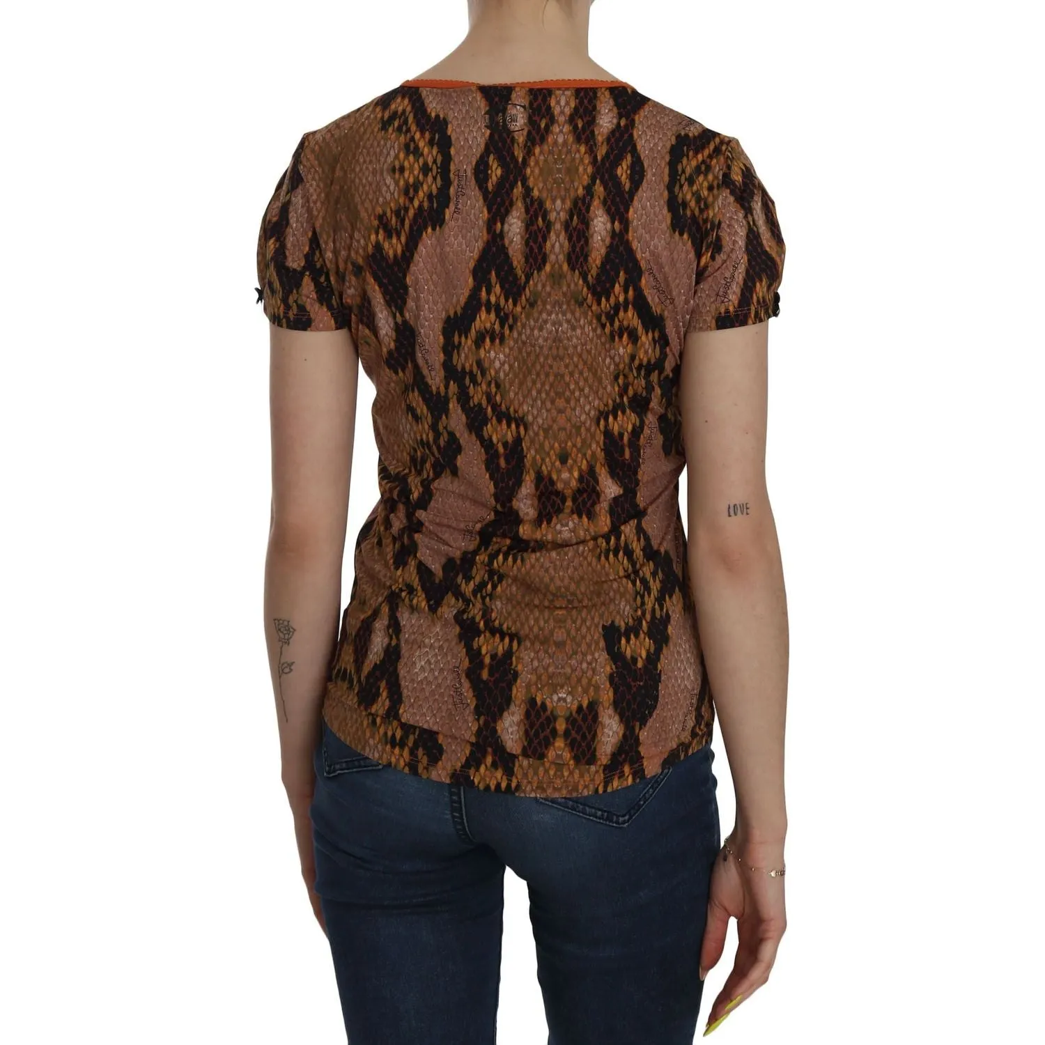 Just Cavalli Alluring Brown Snake Skin Pattern Blouse